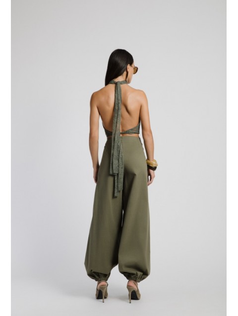 STUDIO 83 Lace Halter Top Green Χακί Τοπ