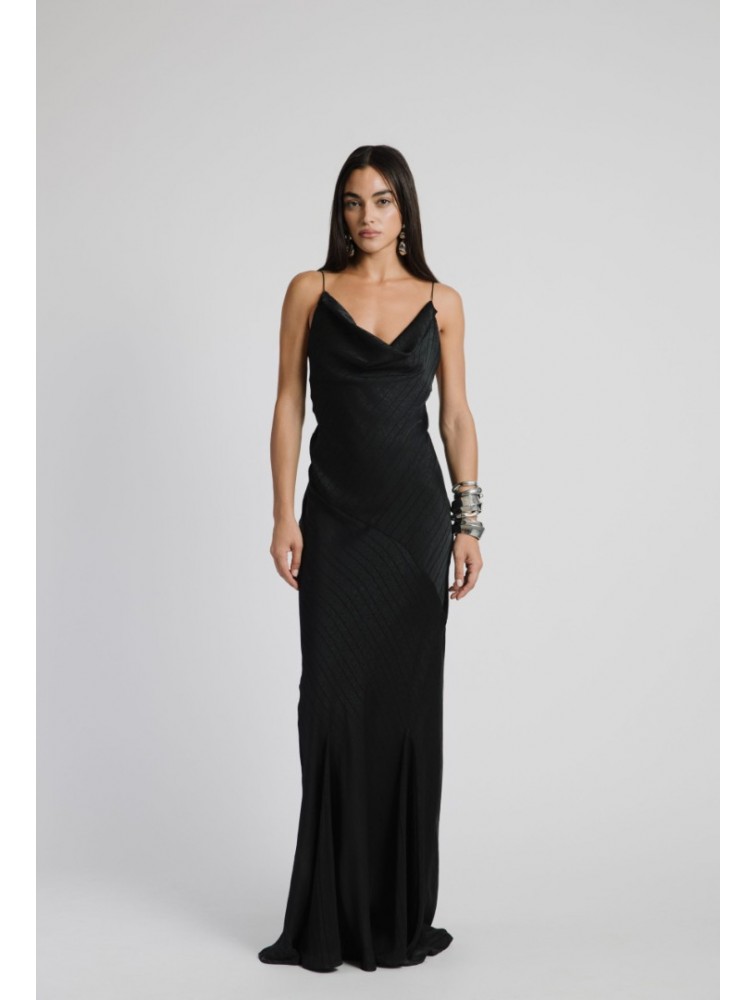 STUDIO 83 Maxi Dress Black Μάξι Μαύρο Φόρεμα
