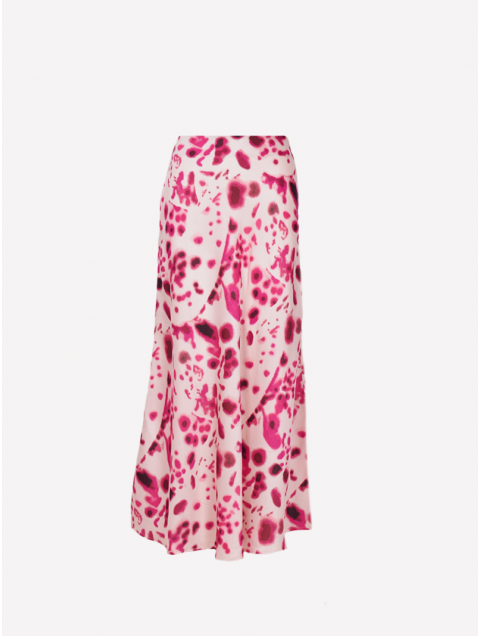 STUDIO 83 Midi Satin Animal Print Magenta Skirt Μίντι Εμπριμέ Φούστα