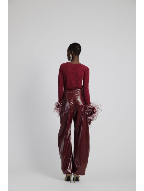 STUDIO 83 Pants Barrel Burgundy Μπορντώ Παντελόνι