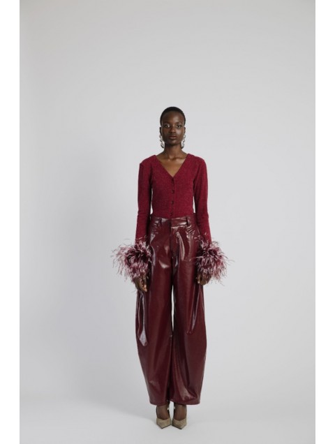 STUDIO 83 Pants Barrel Burgundy Μπορντώ Παντελόνι