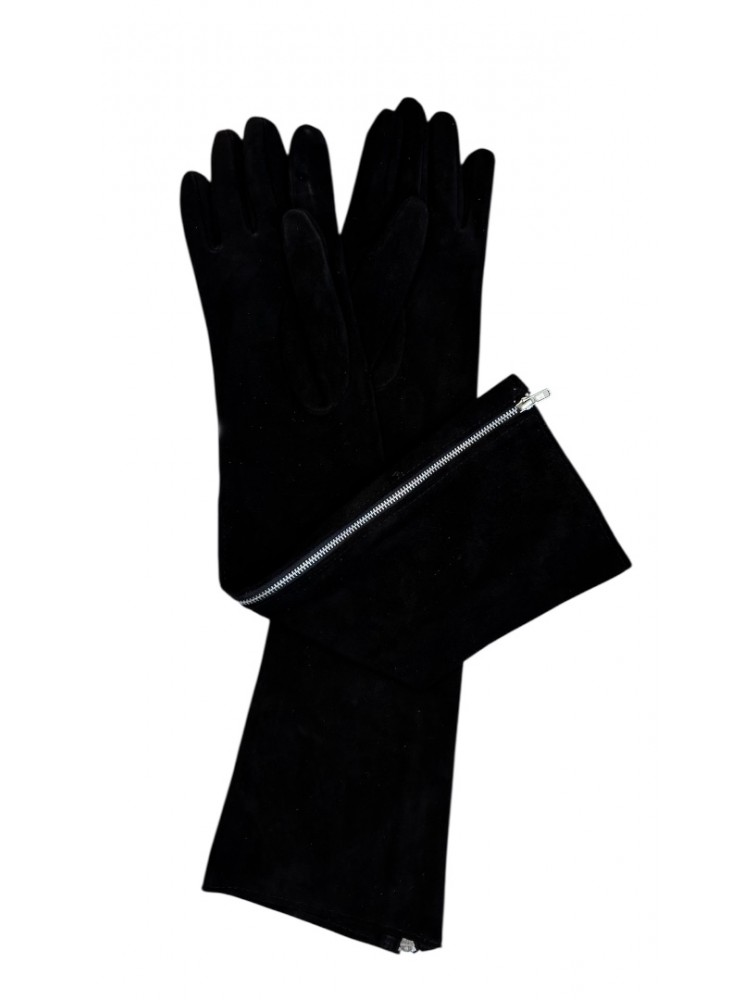 STUDIO 83 Long Black Leather Gloves with Zipper