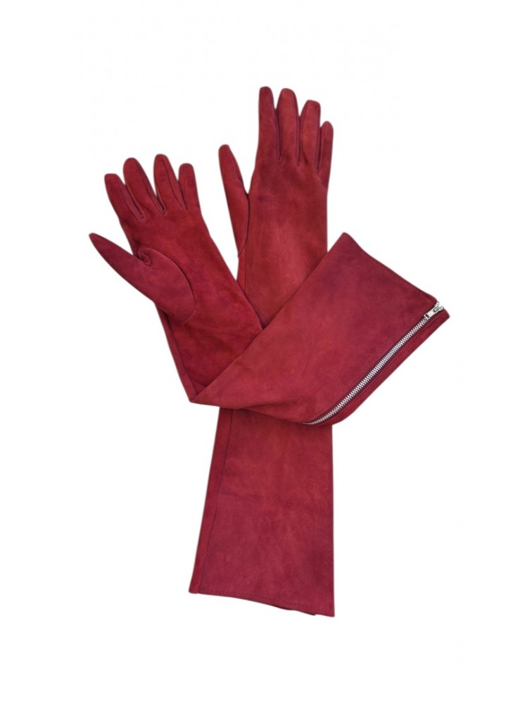 STUDIO 83 Long Burgundy Leather Gloves with Zipper