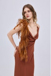 STUDIO 83 Chiffon Feather Maxi Dress Taba