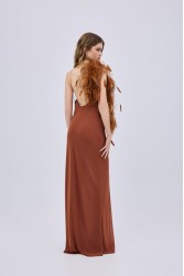 STUDIO 83 Chiffon Feather Maxi Dress Taba