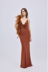 STUDIO 83 Chiffon Feather Maxi Dress Taba