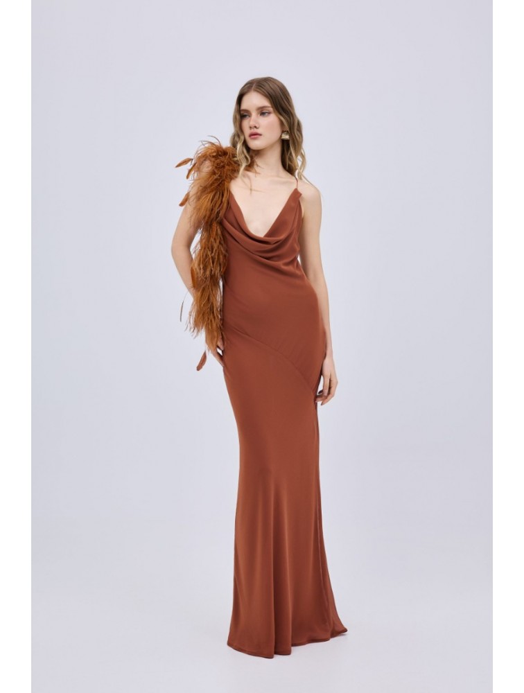 STUDIO 83 Chiffon Feather Maxi Dress Taba