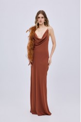 STUDIO 83 Chiffon Feather Maxi Dress Taba