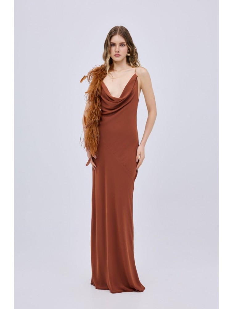 STUDIO 83 Chiffon Feather Maxi Dress Taba