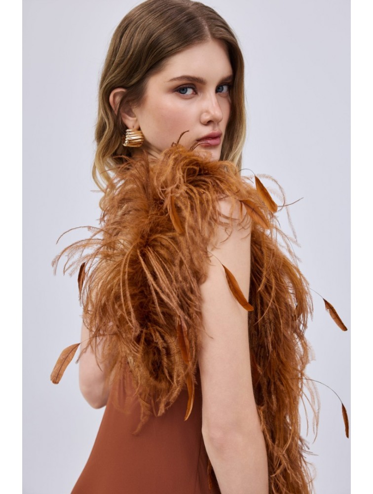 STUDIO 83 Chiffon Feather Maxi Dress Taba