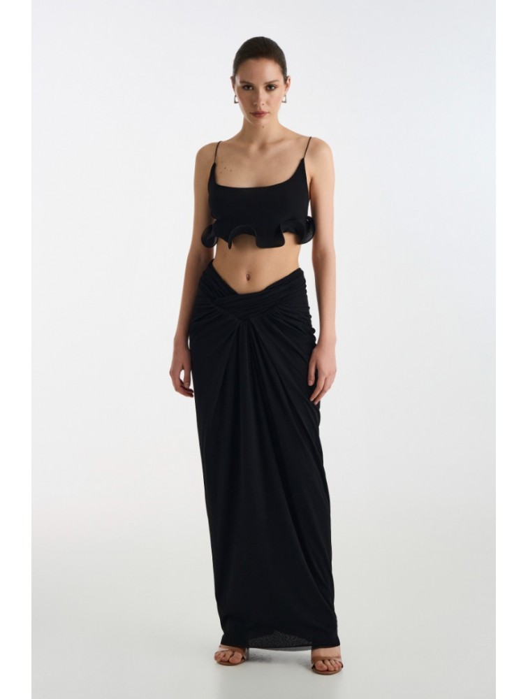 STUDIO 83 Combo Maxi Skirt Μαύρη Μάξι Φούστα