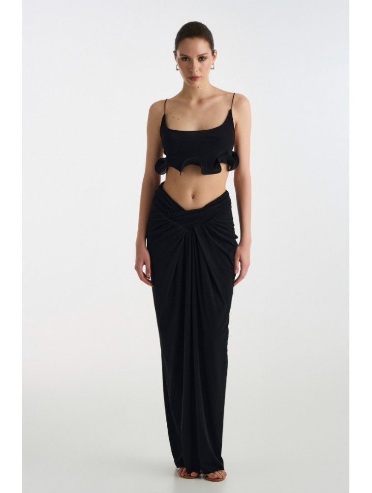 STUDIO 83 Combo Maxi Skirt Μαύρη Μάξι Φούστα