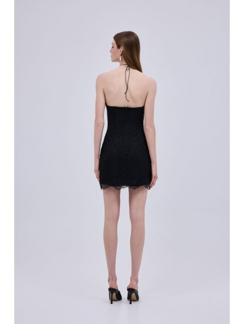 STUDIO 83 Daisy Lace Mini Dress Black Μαύρο Δαντελένιο Μίνι Φόρεμα 