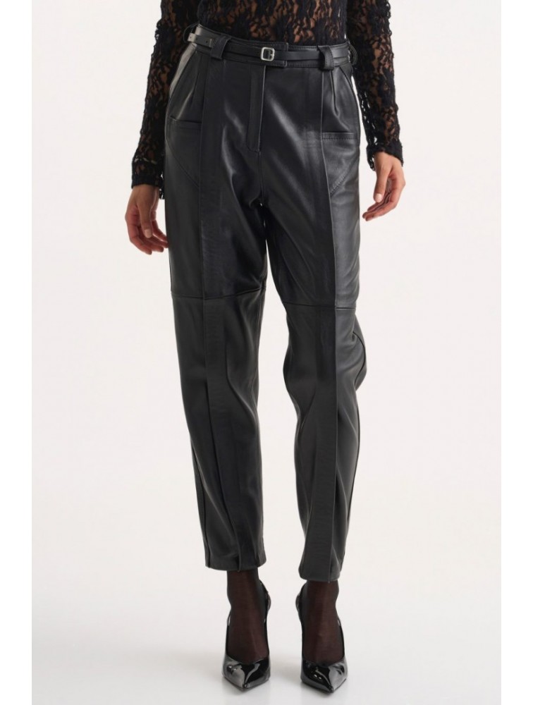 STUDIO 83 Dakota Leather Pants Black Μαύρο Δερμάτινο Γυναικείο Παντελόνι