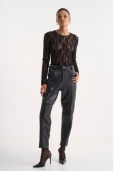STUDIO 83 Dakota Leather Pants Black Μαύρο Δερμάτινο Γυναικείο Παντελόνι
