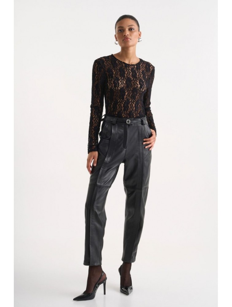 STUDIO 83 Dakota Leather Pants Black Μαύρο Δερμάτινο Γυναικείο Παντελόνι