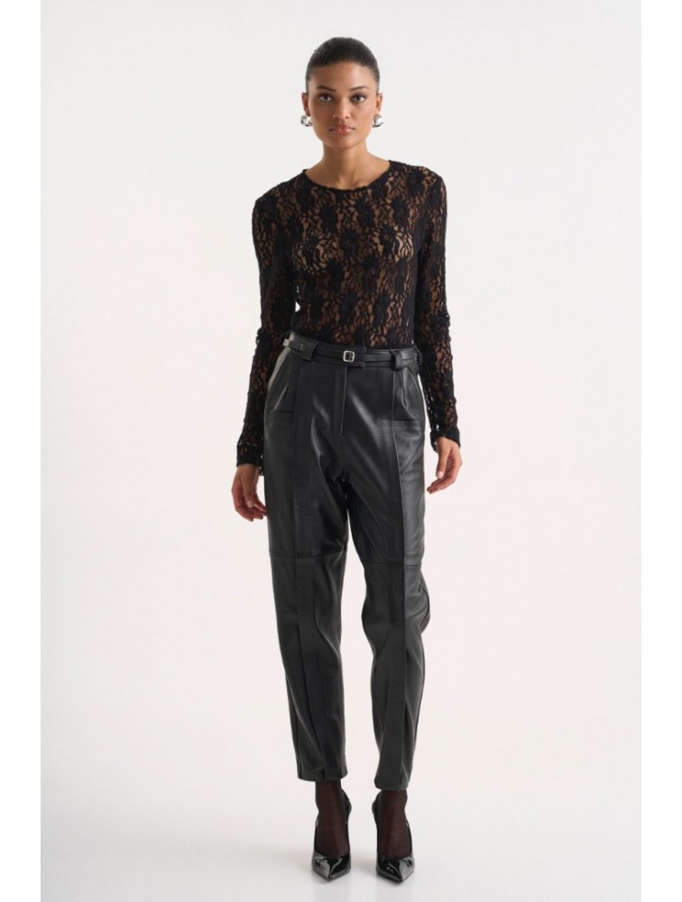 STUDIO 83 Dakota Leather Pants Black Μαύρο Δερμάτινο Γυναικείο Παντελόνι