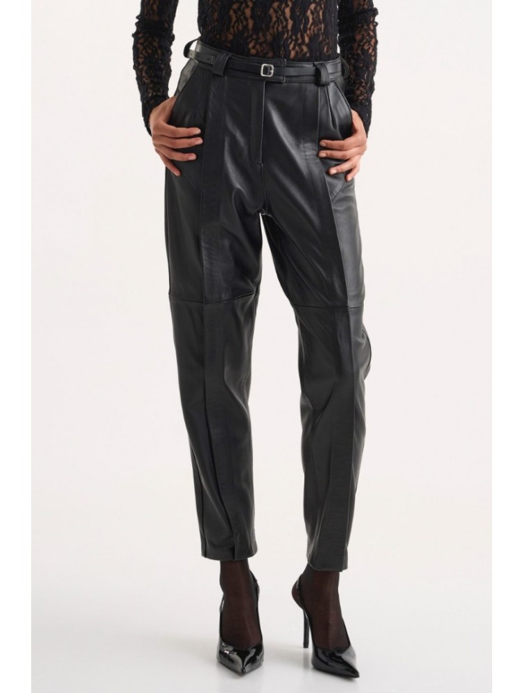 STUDIO 83 Dakota Leather Pants Black Μαύρο Δερμάτινο Γυναικείο Παντελόνι