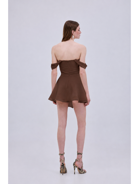 STUDIO 83 Daria Corcet Mini Dress Brown Καφέ Μίνι Φόρεμα Κορσές