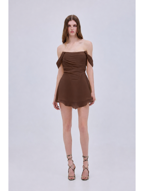 STUDIO 83 Daria Corcet Mini Dress Brown Καφέ Μίνι Φόρεμα Κορσές
