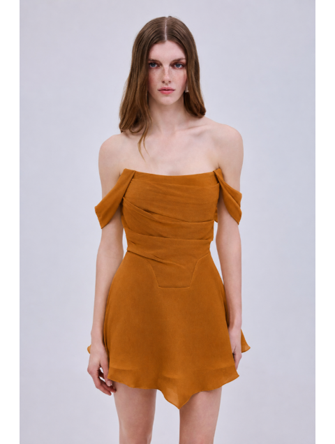 STUDIO 83 Daria Corcet Mini Dress Tabac Ταμπα Μίνι Φόρεμα Κορσές