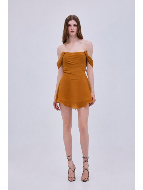 STUDIO 83 Daria Corcet Mini Dress Tabac Ταμπα Μίνι Φόρεμα Κορσές