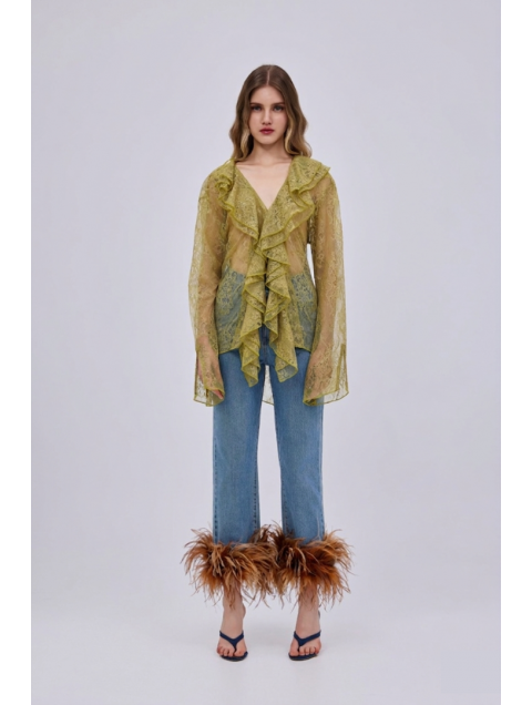 STUDIO 83 Feather Brown Vintage Jean Τζιν με Καφέ Πούπουλα