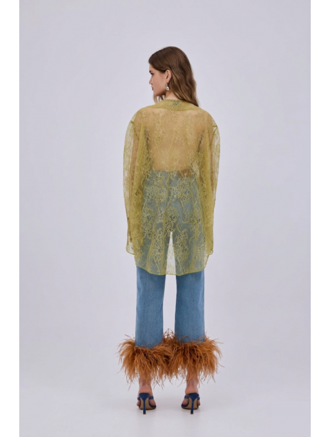 STUDIO 83 Feather Brown Vintage Jean Τζιν με Καφέ Πούπουλα