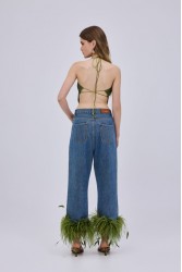 STUDIO 83 Feather Jean Green Τζιν με Πράσινα Πούπουλα