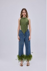 STUDIO 83 Feather Jean Green Τζιν με Πράσινα Πούπουλα
