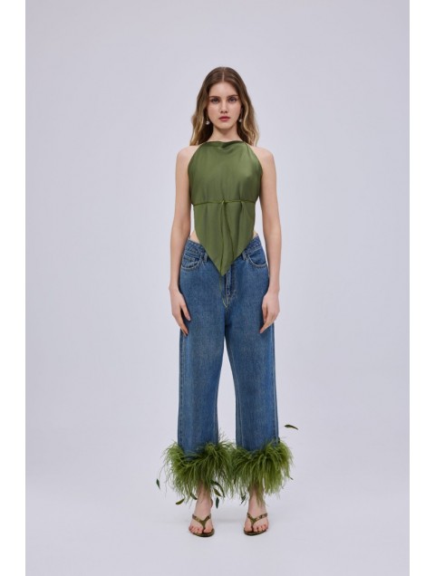 STUDIO 83 Feather Jean Green Τζιν με Πράσινα Πούπουλα
