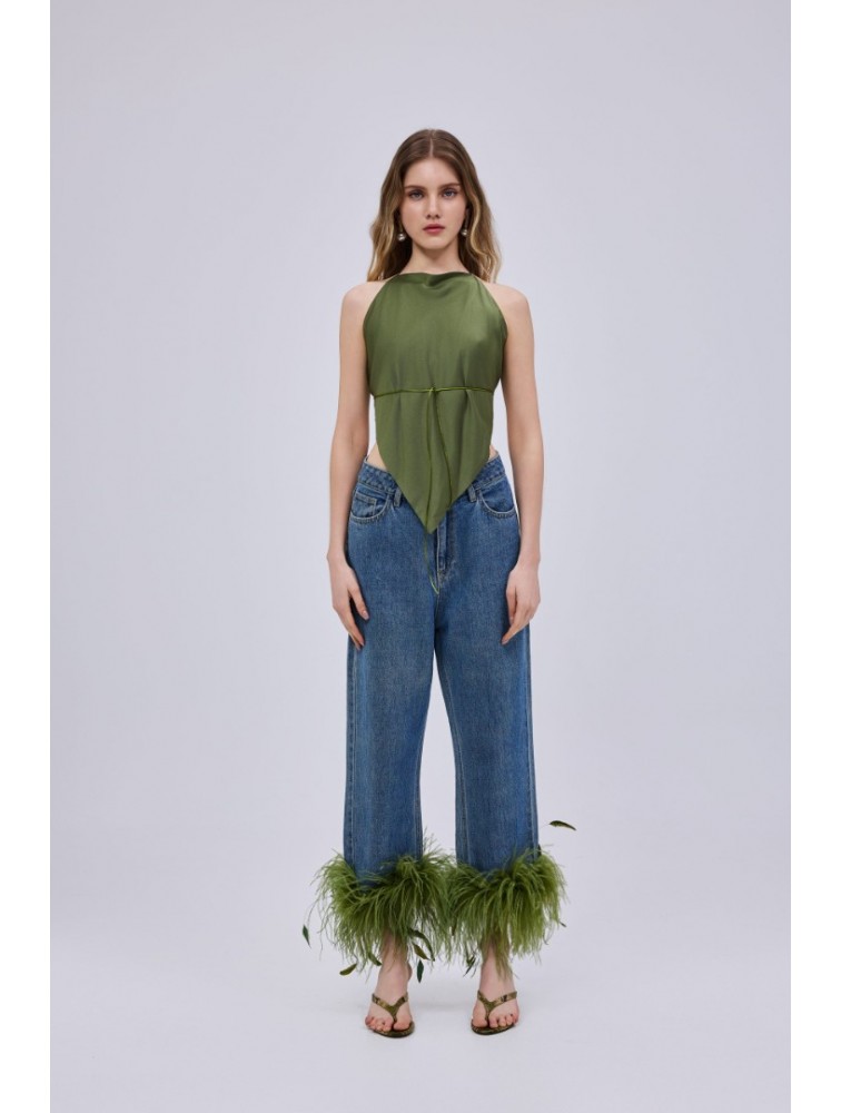 STUDIO 83 Feather Jean Green Τζιν με Πράσινα Πούπουλα