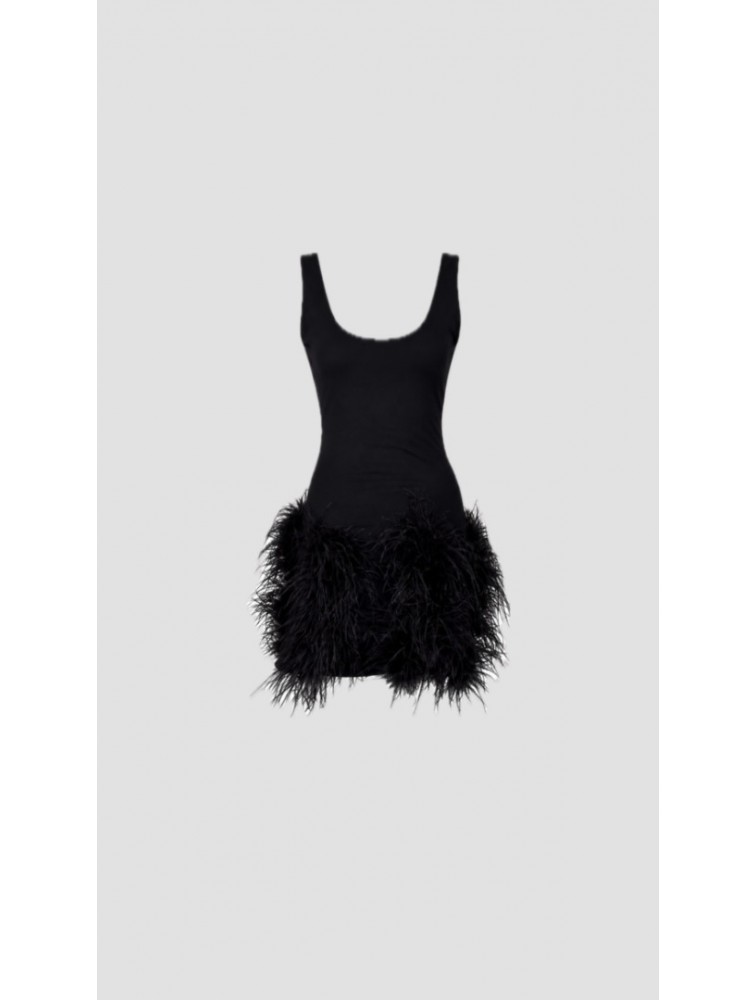 STUDIO 83 Feather Mini Black Dress