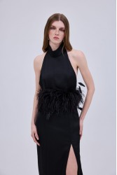 STUDIO 83 Halter Satin Maxi Dress Black