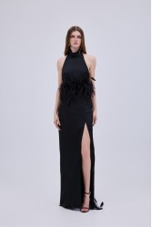 STUDIO 83 Halter Satin Maxi Dress Black