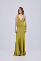 STUDIO 83 Halter Triangles Maxi Dress Lime Λάιμ Φόρεμα