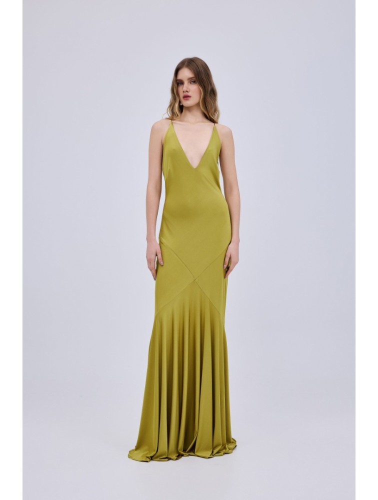 STUDIO 83 Halter Triangles Maxi Dress Lime Λάιμ Φόρεμα