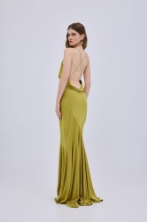 STUDIO 83 Halter Triangles Maxi Dress Lime Λάιμ Φόρεμα