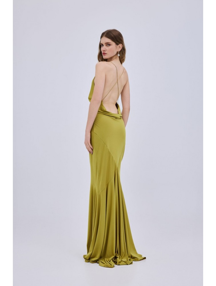 STUDIO 83 Halter Triangles Maxi Dress Lime Λάιμ Φόρεμα