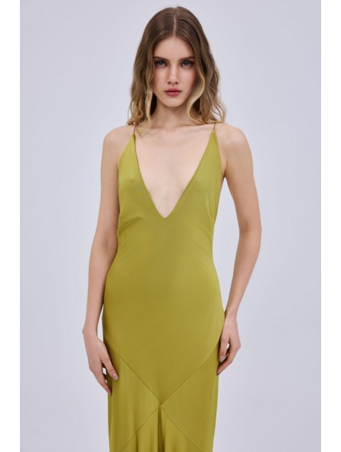 STUDIO 83 Halter Triangles Maxi Dress Lime Λάιμ Φόρεμα 