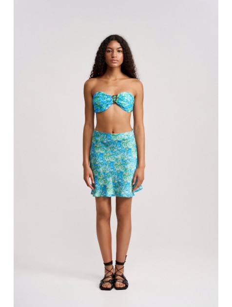 STUDIO 83 Jardin Satin Mini Skirt Blue Μίνι φούστα μπλε
