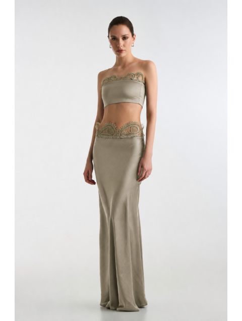 STUDIO 83 Jasmine Top Khaki Χακί Τοπ με Δαντέλα