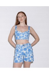 STUDIO 83 Jean Crop Top Flower Blue Μπλε Τζιν Τοπ