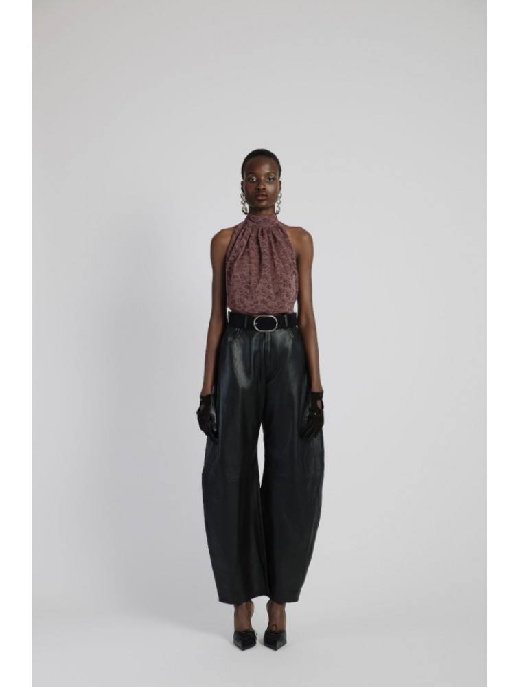 STUDIO 83 Leather Barrel Pants Black