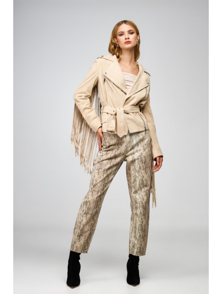 STUDIO 83 Leather Sued Cowboy Suede Jacket Leather Beige Δερμάτινο Μπεζ Τζάκετ