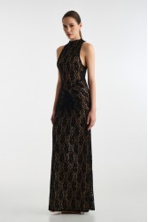 STUDIO 83 Long Lace Dress Black Μαύρο Δαντελένιο Φόρεμα