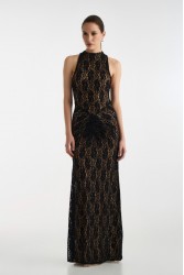 STUDIO 83 Long Lace Dress Black Μαύρο Δαντελένιο Φόρεμα