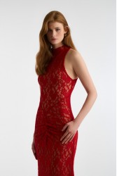 STUDIO 83 Long Lace Dress Red Κόκκινο Δαντελένιο Φόρεμα