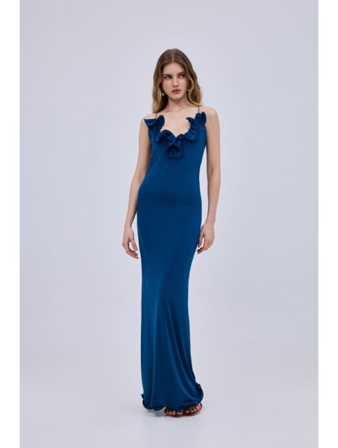 STUDIO 83 Maxi Hill Dress Petrol Πετρόλ Μάξι Φόρεμα