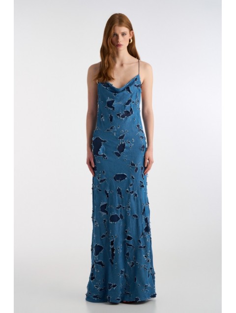 STUDIO 83 Maxi Slip Dress Denim Τζιν Μάξι Φόρεμα